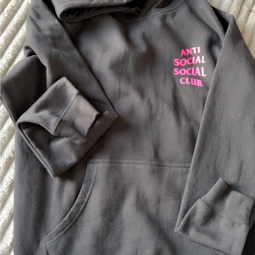 Anti Social Social Club Charcoal Hoodie with Pink Logo